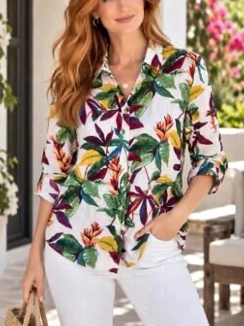 Chico's  100% Linen Tropical Floral Button-Front Shirt Size 4 US20